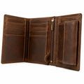 Portefeuille pliant 12 x 9 cm en cuir marron avec porte-cartes et poche zippée