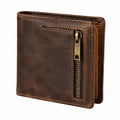 Portefeuille homme 12 x 9 x 2 cm en cuir marron à fermeture zippée style classique