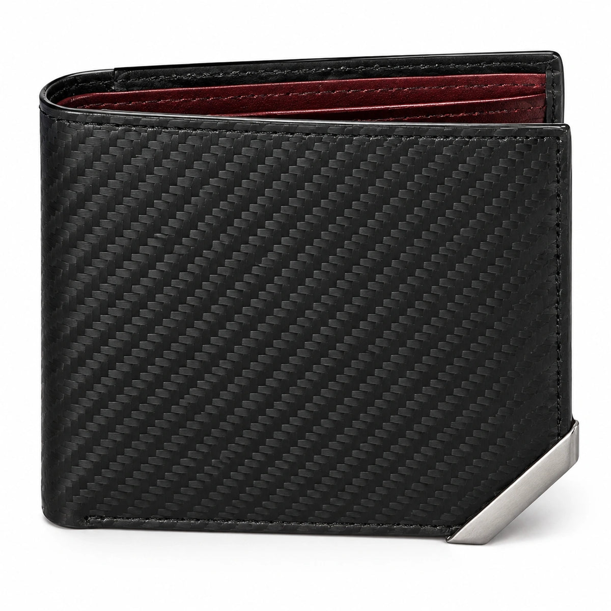 Portefeuille pliant 11.5 x 9 x 1.5 cm noir en fibre synthétique tressée avec pince à billets