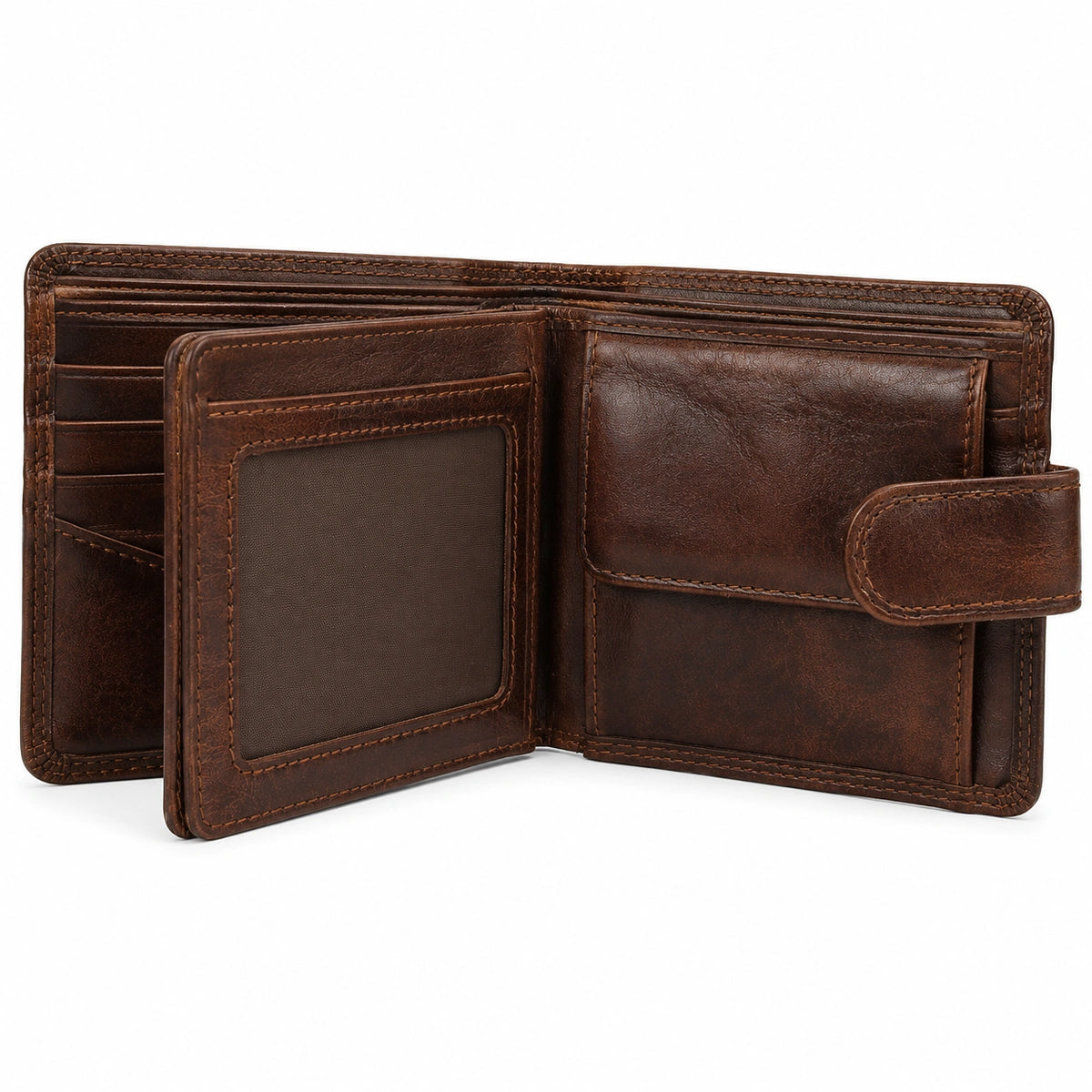 Portefeuille pliant 12 x 10 cm en matière synthétique marron à rabat