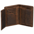 Portefeuille pliant 12 x 9 x 2 cm en cuir marron style vintage avec rangements cartes