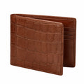 Portefeuille pliant 11 x 9.5 cm en similicuir marron effet crocodile avec compartiments cartes
