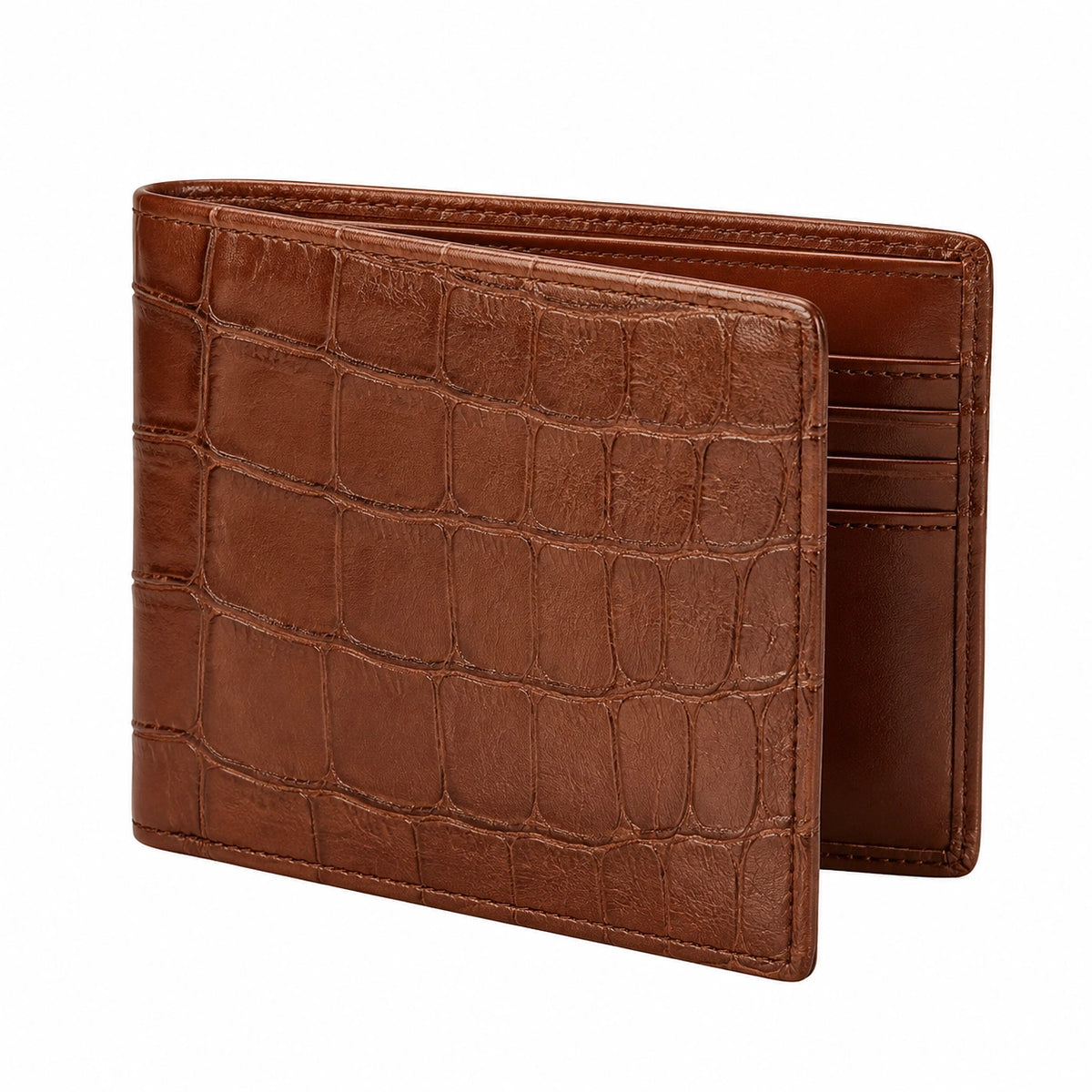 Portefeuille pliant 11 x 9.5 cm en similicuir marron effet crocodile avec compartiments cartes