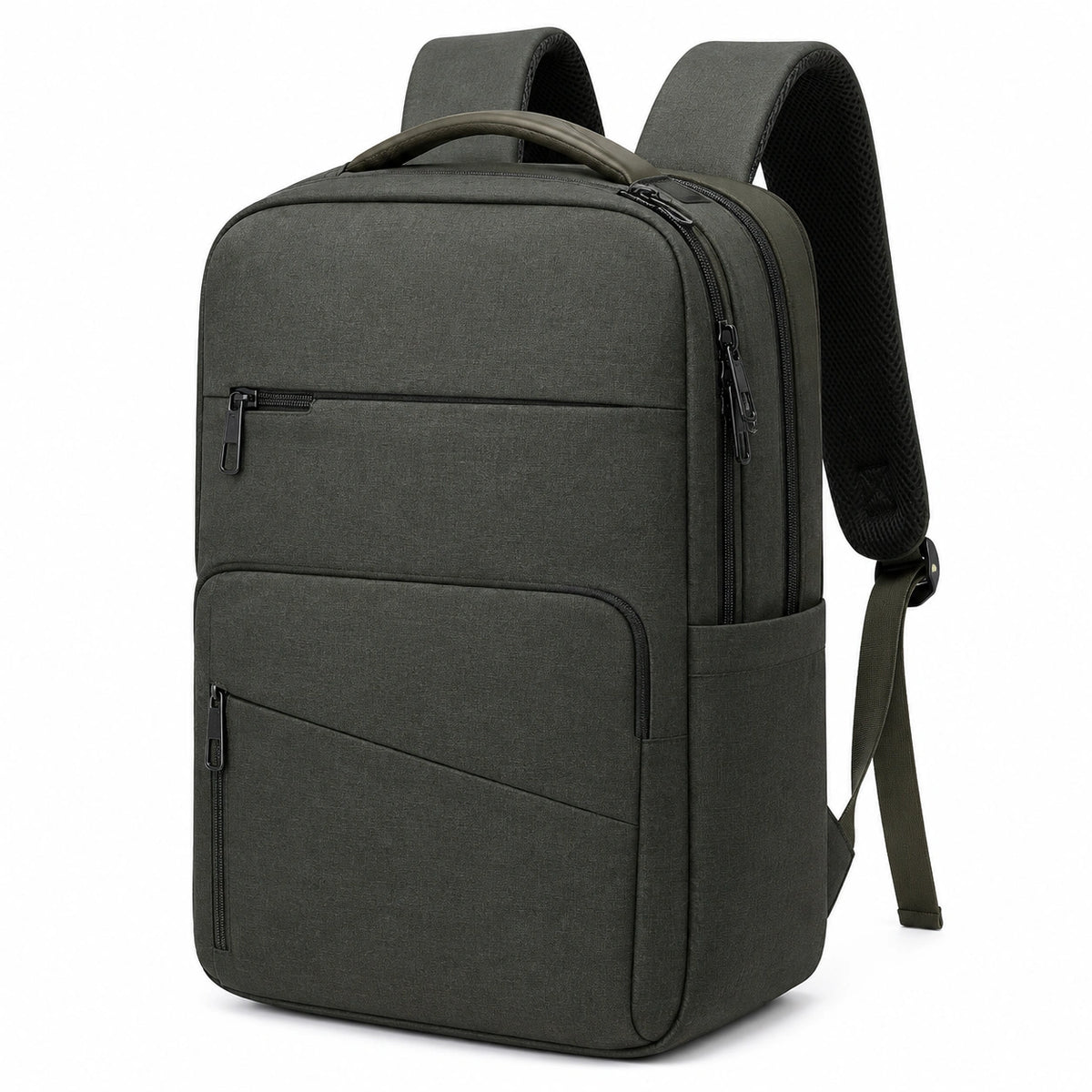 Sac à dos 30 x 16 x 45 cm en polyester vert foncé à compartiments pour travail et voyage