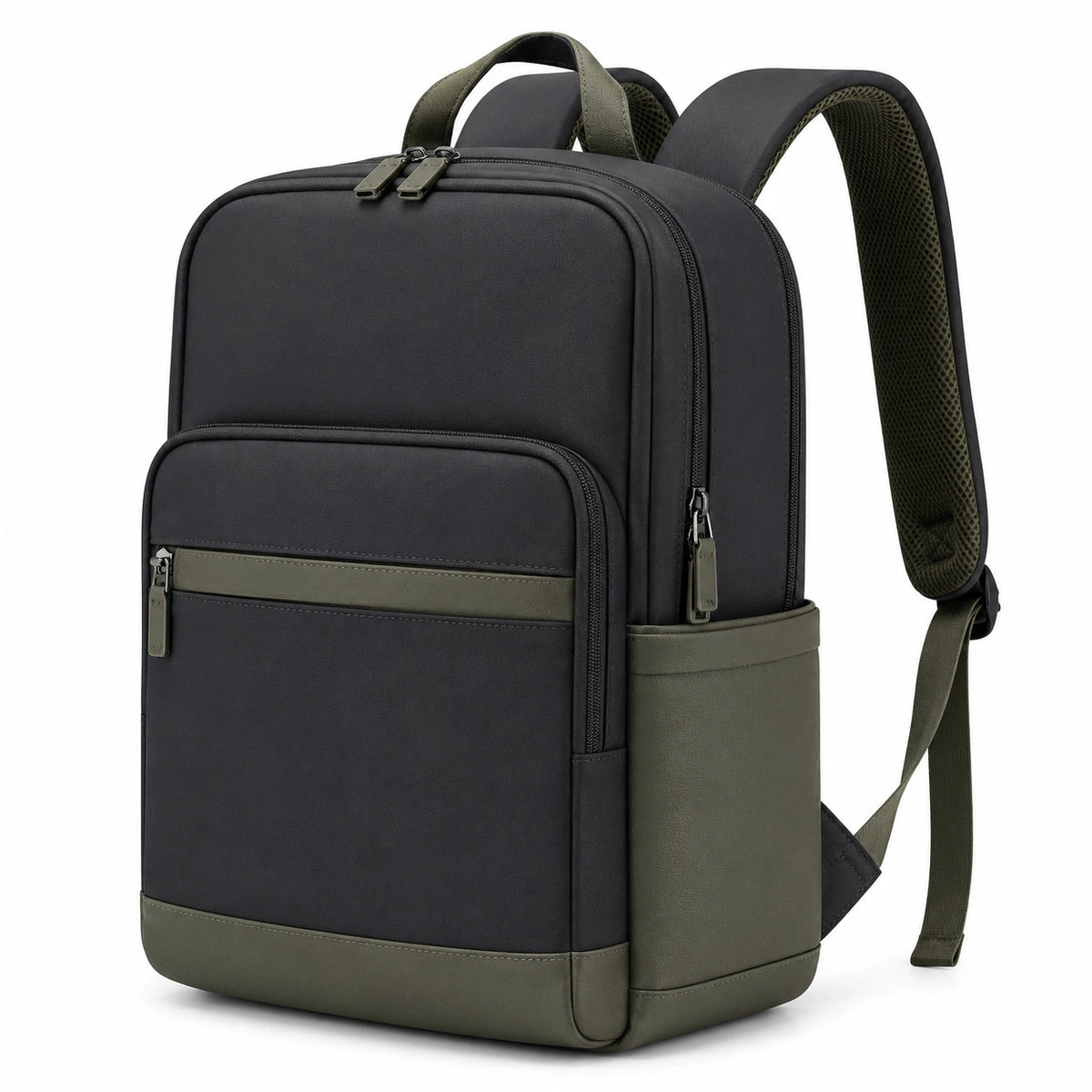 Sac à dos 30 x 15 x 43 cm noir/vert en textile synthétique avec compartiments zippés