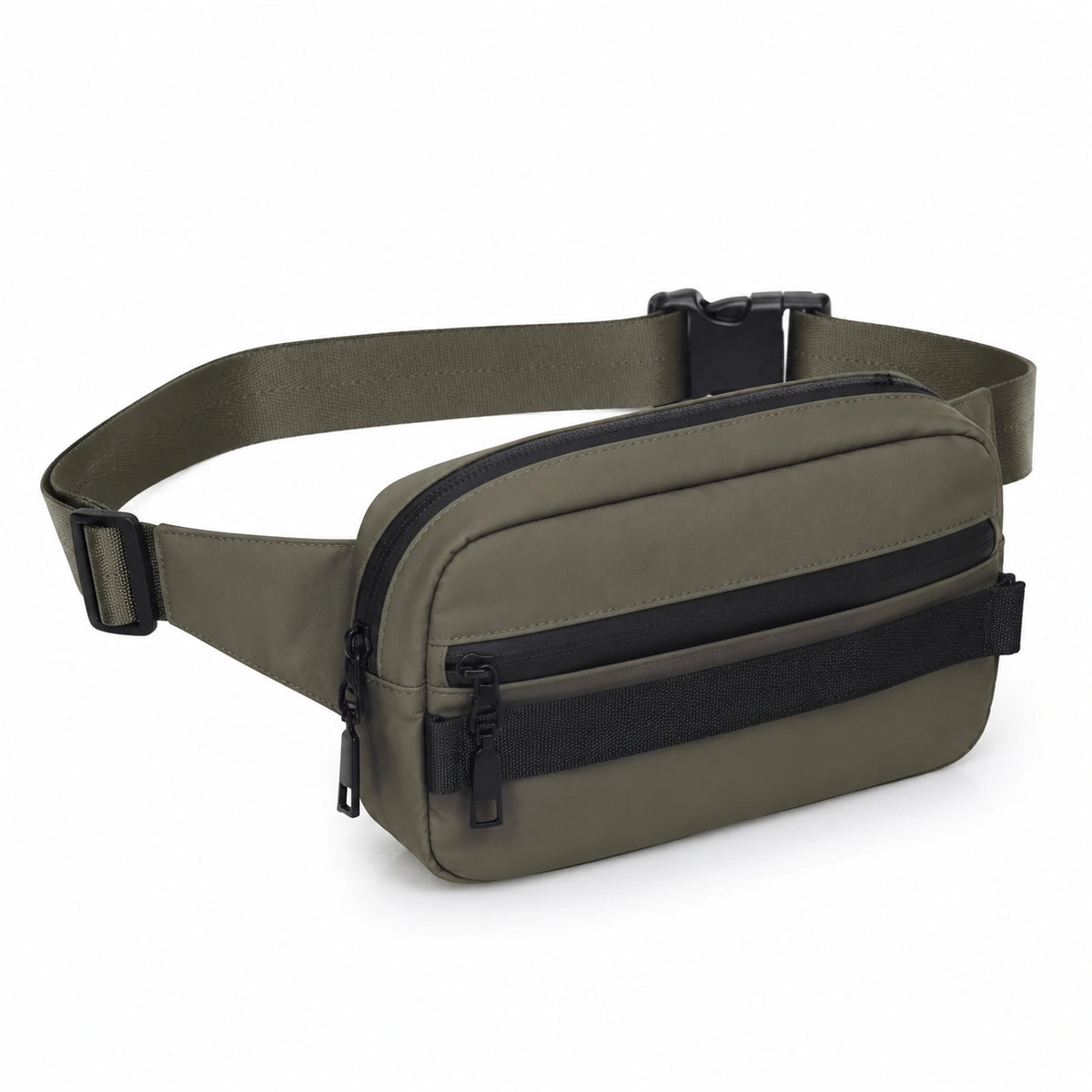 Sac banane 25 cm en textile synthétique vert kaki avec poches zippées style utilitaire