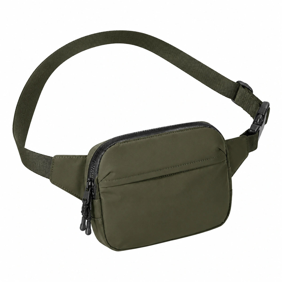 Sac banane 22 x 5 x 14 cm en nylon vert kaki à bandoulière réglable avec poches zippées