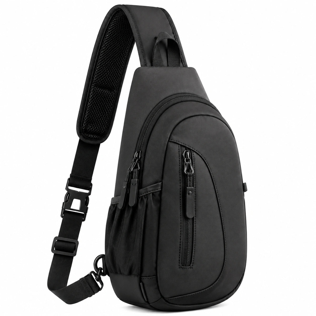 Sac à bandoulière 32 x 18 x 8 cm en textile synthétique noir pour transport urbain avec poches zippées