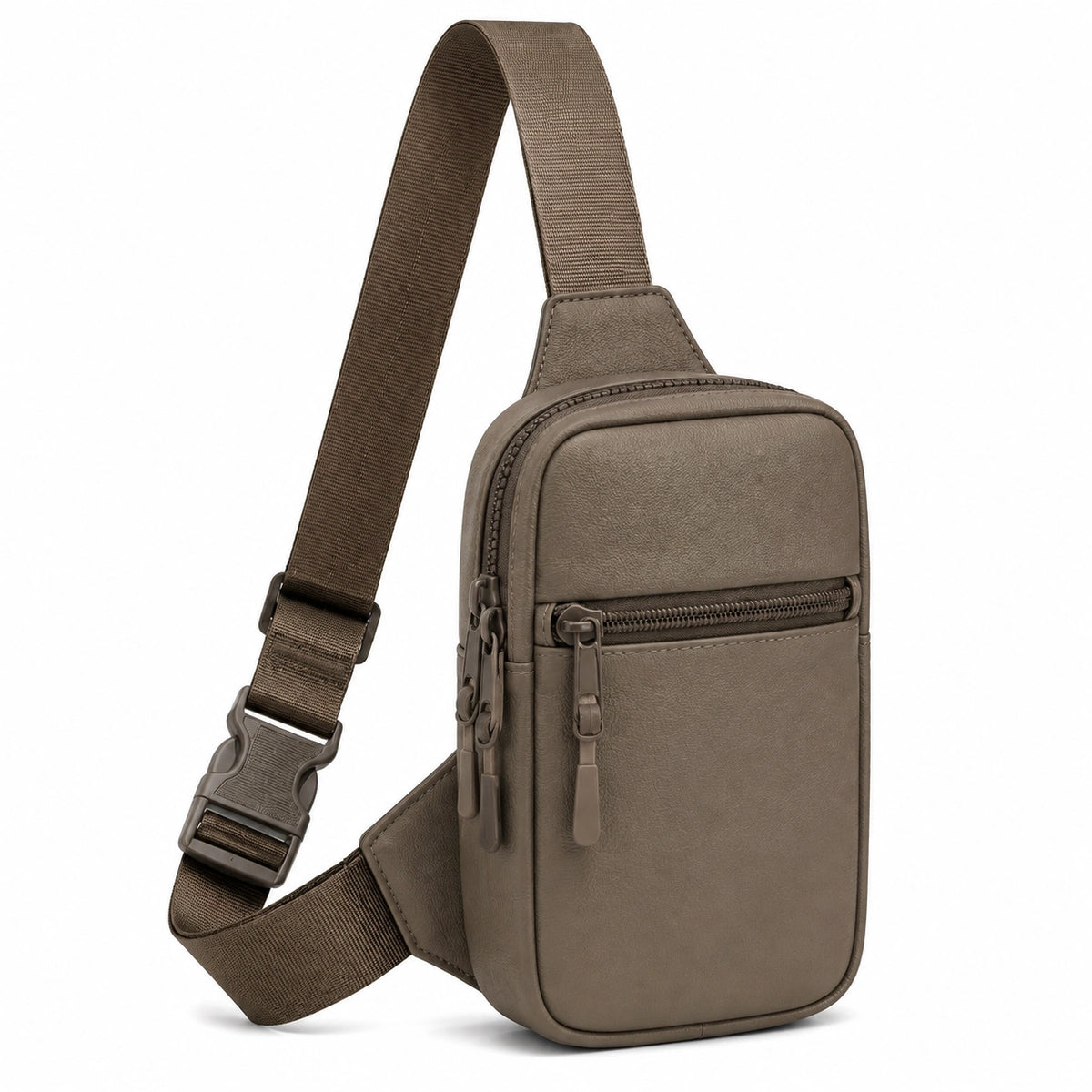 Sac bandoulière 18 x 11 x 5 cm en similicuir marron à compartiments zippés