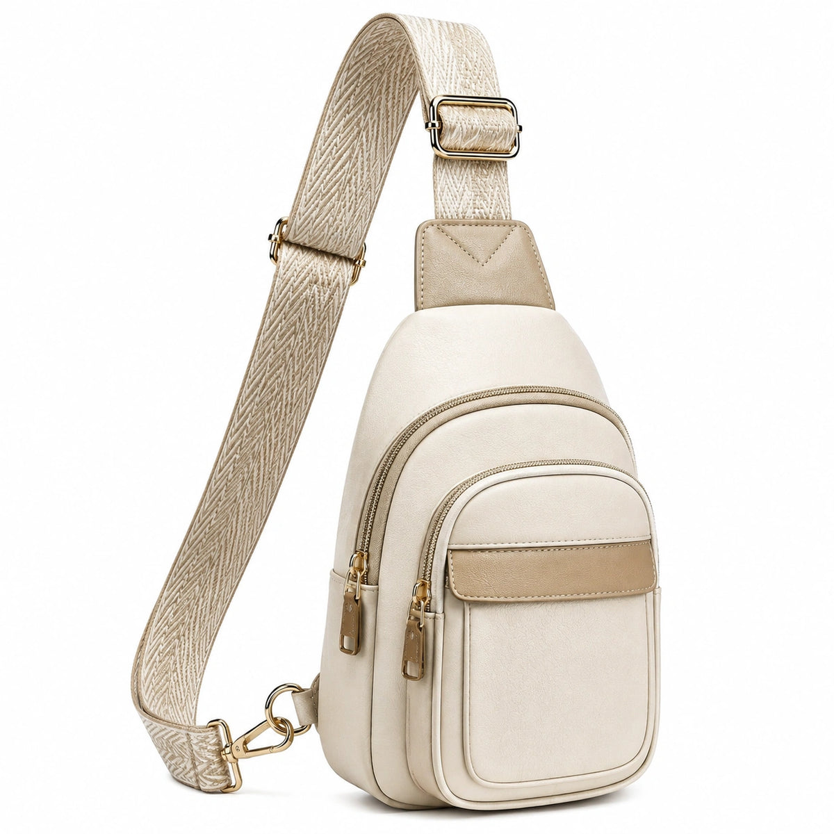Sac bandoulière 18 x 8 x 30 cm en similicuir beige avec sangle réglable