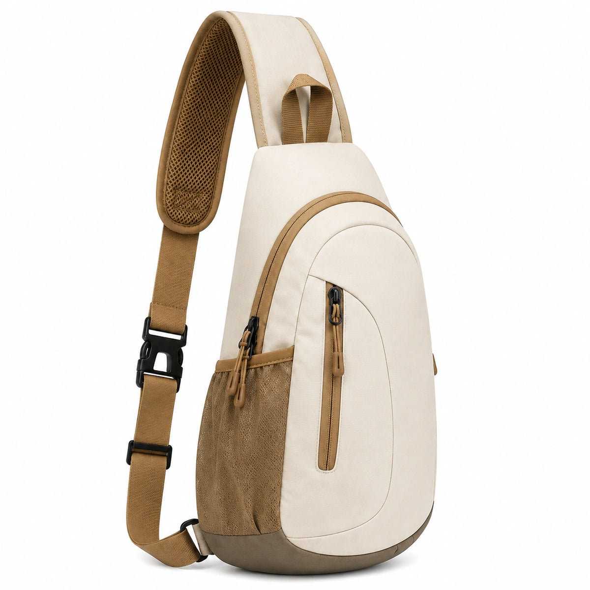 Sac à dos bandoulière 18 x 10 x 32 cm textile beige et marron à compartiments