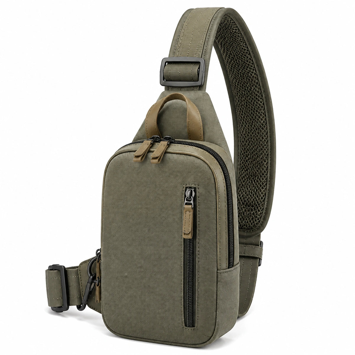 Sac bandoulière homme 17 x 8 x 29 cm en polyester vert kaki avec bandoulière réglable
