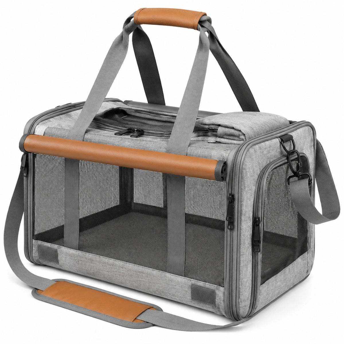 Sac de transport pour animal 45 x 28 x 30 cm gris en tissu avec maille pliable