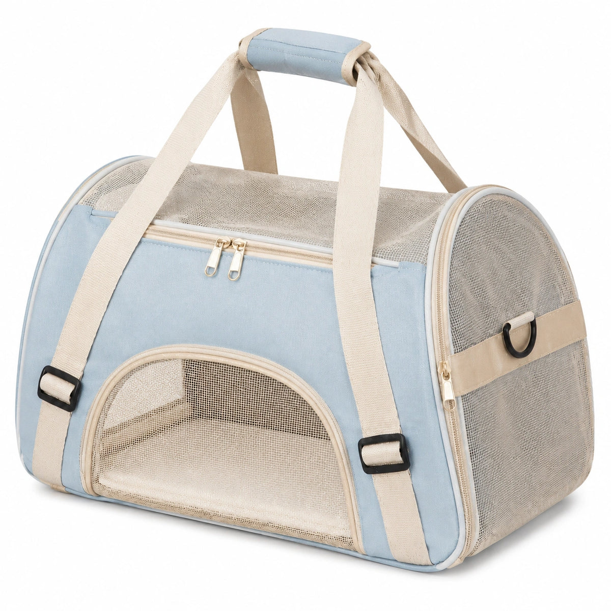 Sac de transport pour animaux 45 x 28 x 28 cm en tissu bleu avec maille respirante et bandoulière réglable