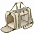 Sac de transport pour animaux 45 x 28 x 30 cm en tissu beige et vert avec maille respirante
