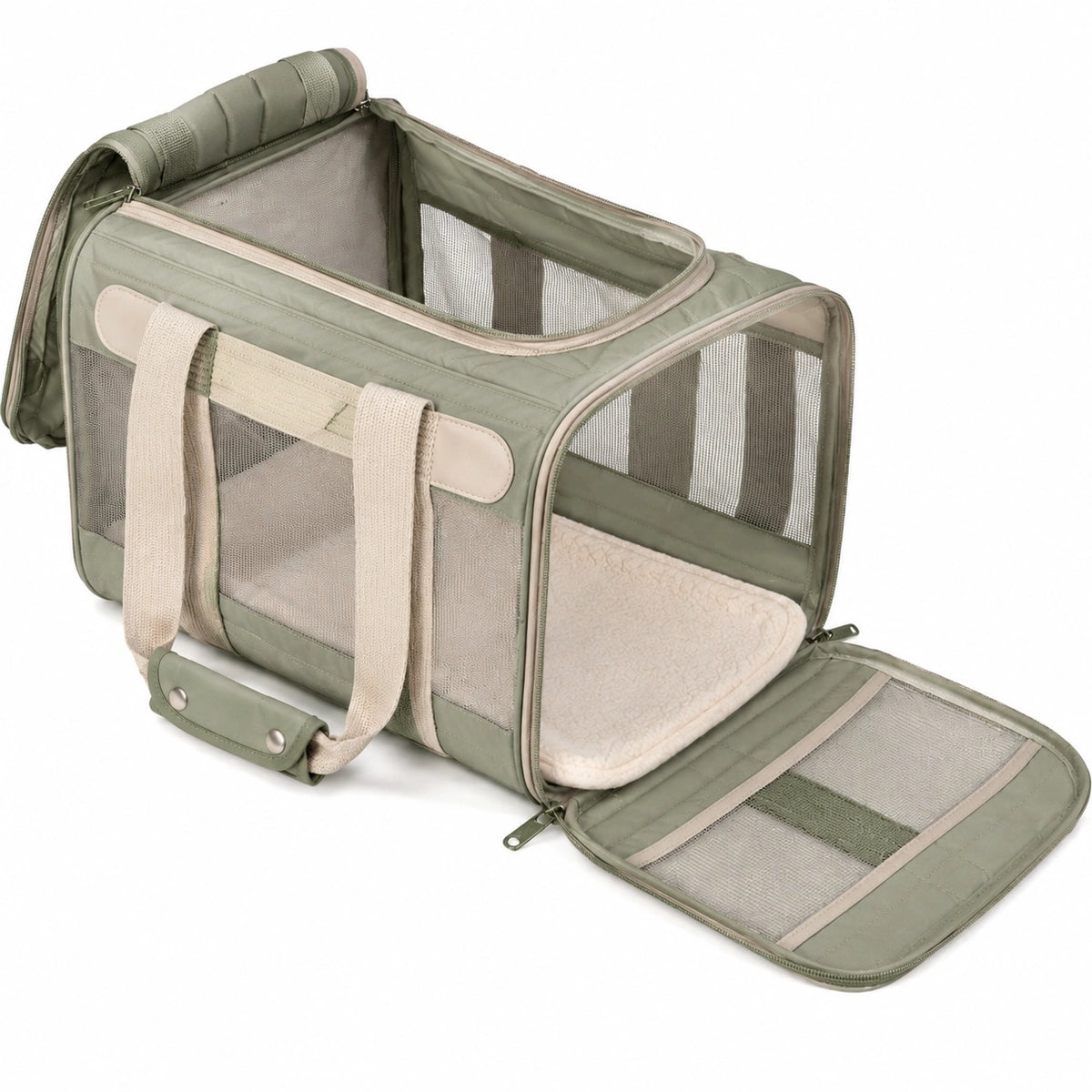 Sac de transport pour animal 45 x 28 x 28 cm en textile vert avec maille respirante pliable