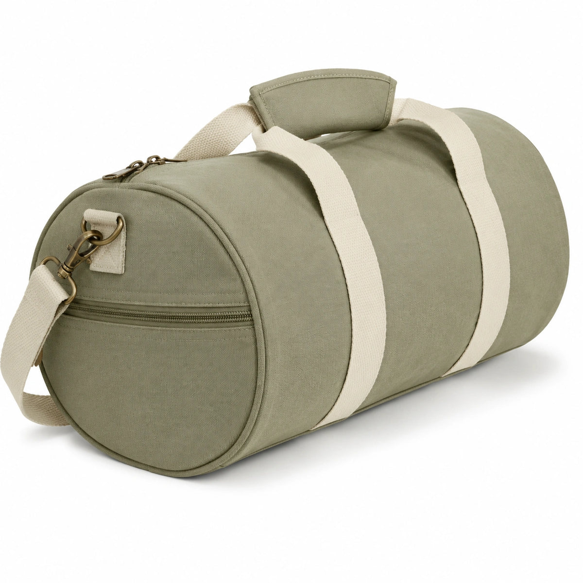 Sac de voyage cylindrique 45 cm en toile vert kaki avec bandoulière style sport