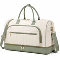 Sac de voyage 45 cm matelassé beige et vert avec bandoulière et compartiment chaussures