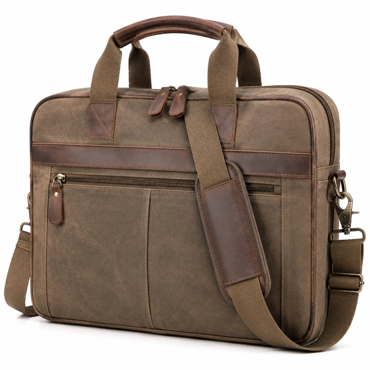 Sacoche ordinateur 40 cm en toile marron style vintage avec bandoulière réglable