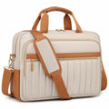 Sac pour ordinateur portable 40 cm en similicuir beige et camel style matelassé avec bandoulière