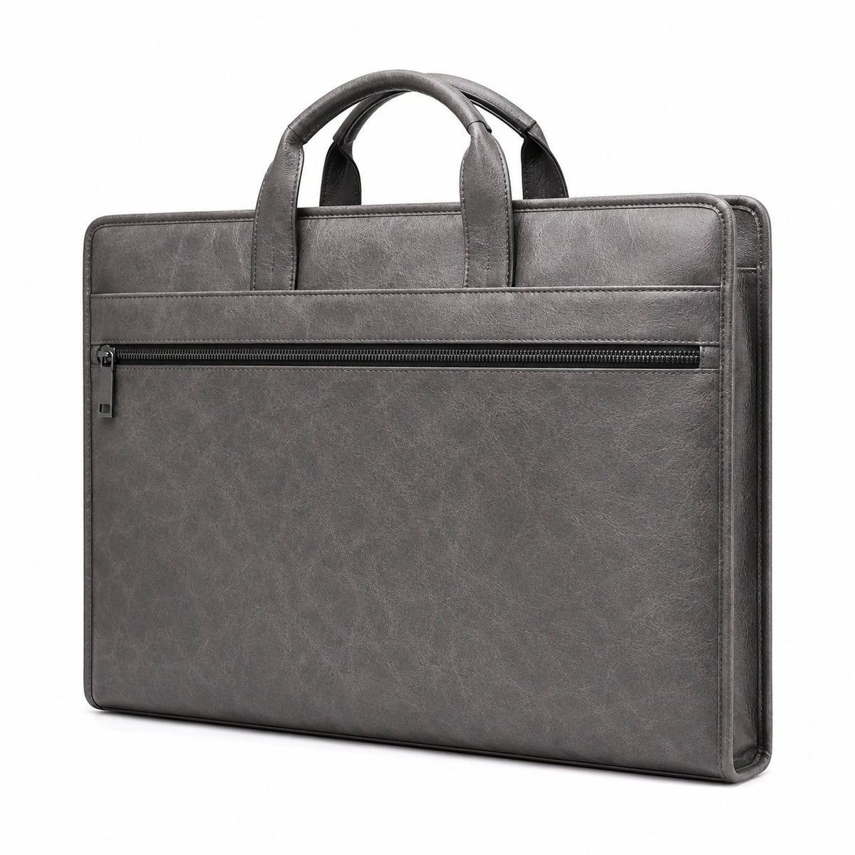 Sacoche ordinateur portable 15.6 pouces gris foncé aspect cuir à poignées